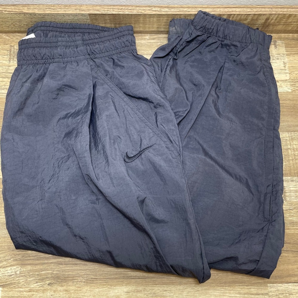 Vintage Nike Track Pants Mens Medium Charcoal Grey Nylon Windbreaker Swoosh 90s